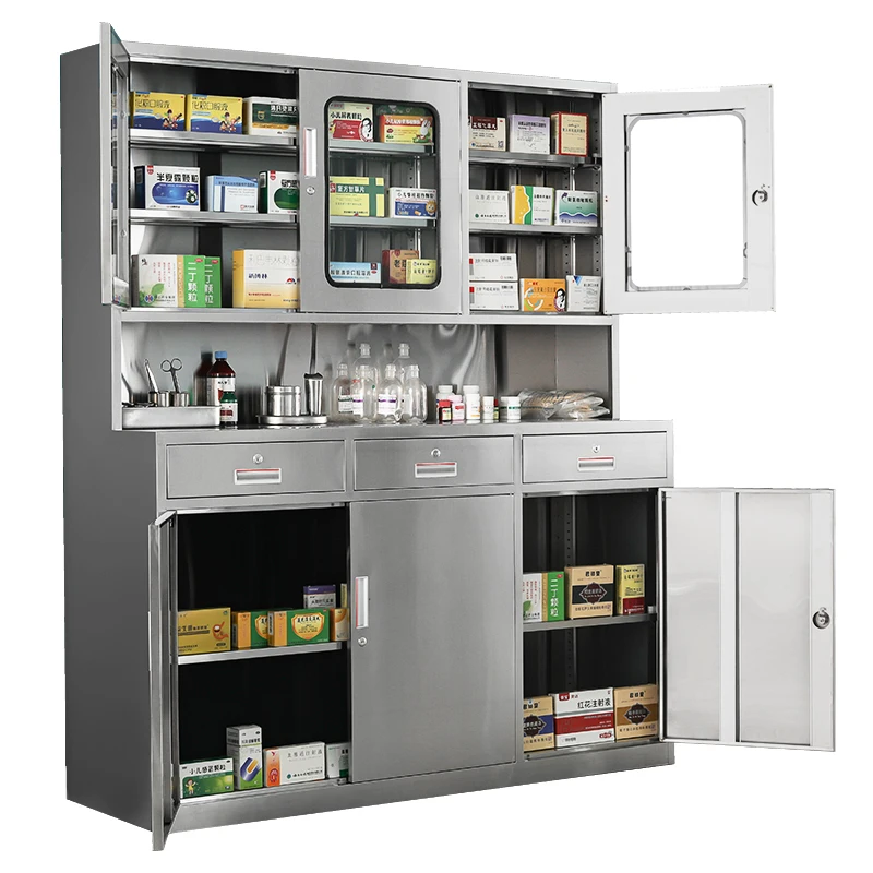 Hospital Cabinet Medicine Instrument Cabinet Office File Cabinet for Pharmacy Storage with Glass and Door