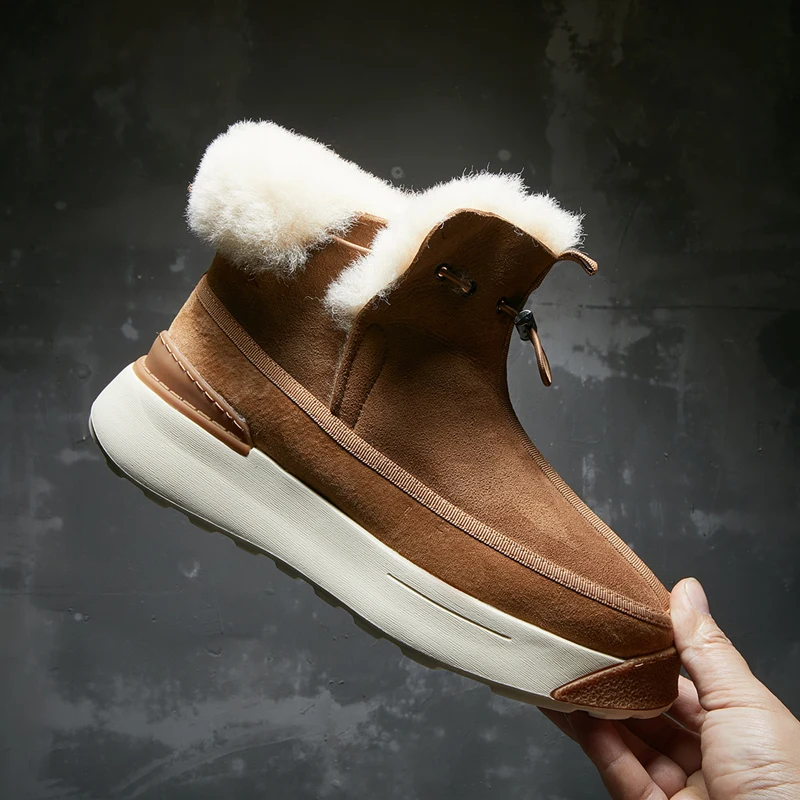 

Зимние ботинки высокого качества из натуральной шерсти, очень теплые мужские зимние ботинки из натуральной коровьей кожи, нескользящая мужская хлопковая обувь с высоким берцем