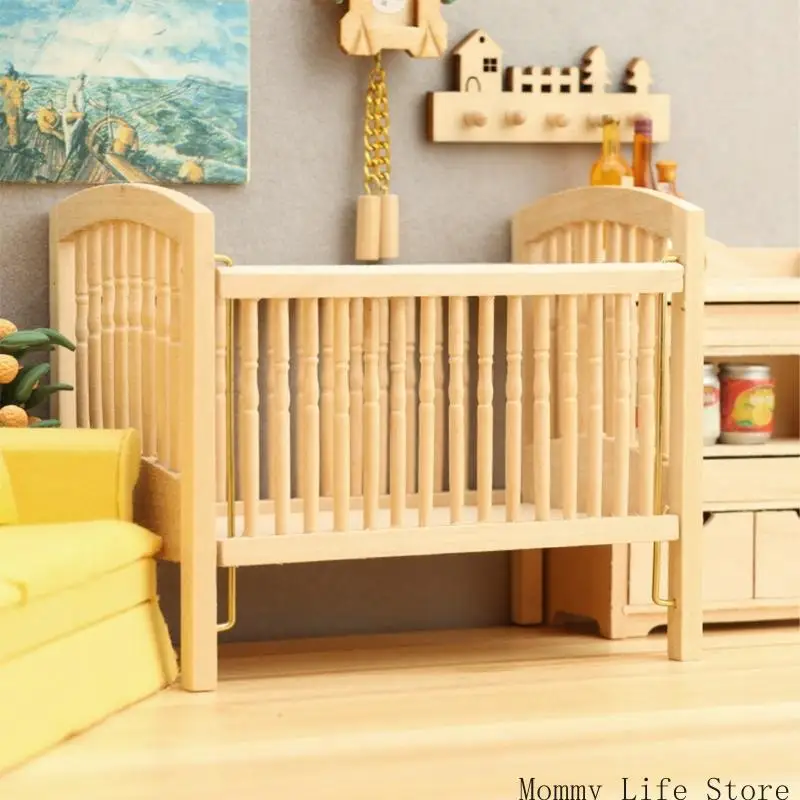 

1/12 Реалистичная кроватка для ручной работы деревянной кровать для кукол сцены украшения