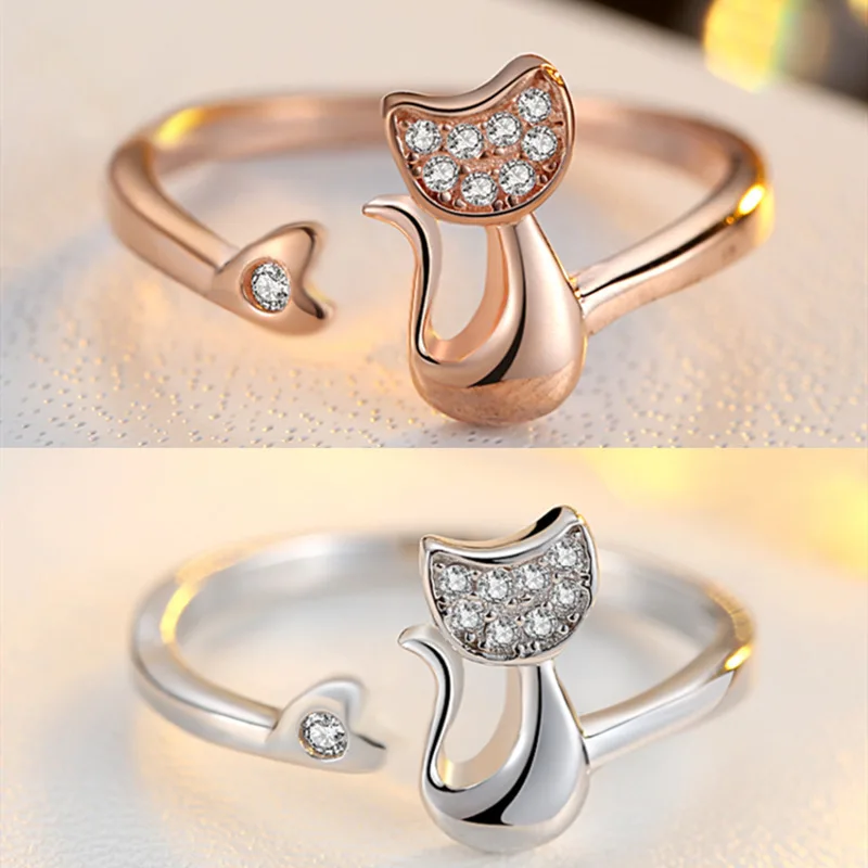 Charm Crystal Top Quality Cubic Zirconia Crystal Inlaid Cute Animal Cat Ring Open Adjustable for Women Girl Fashion Animal Rings image 5