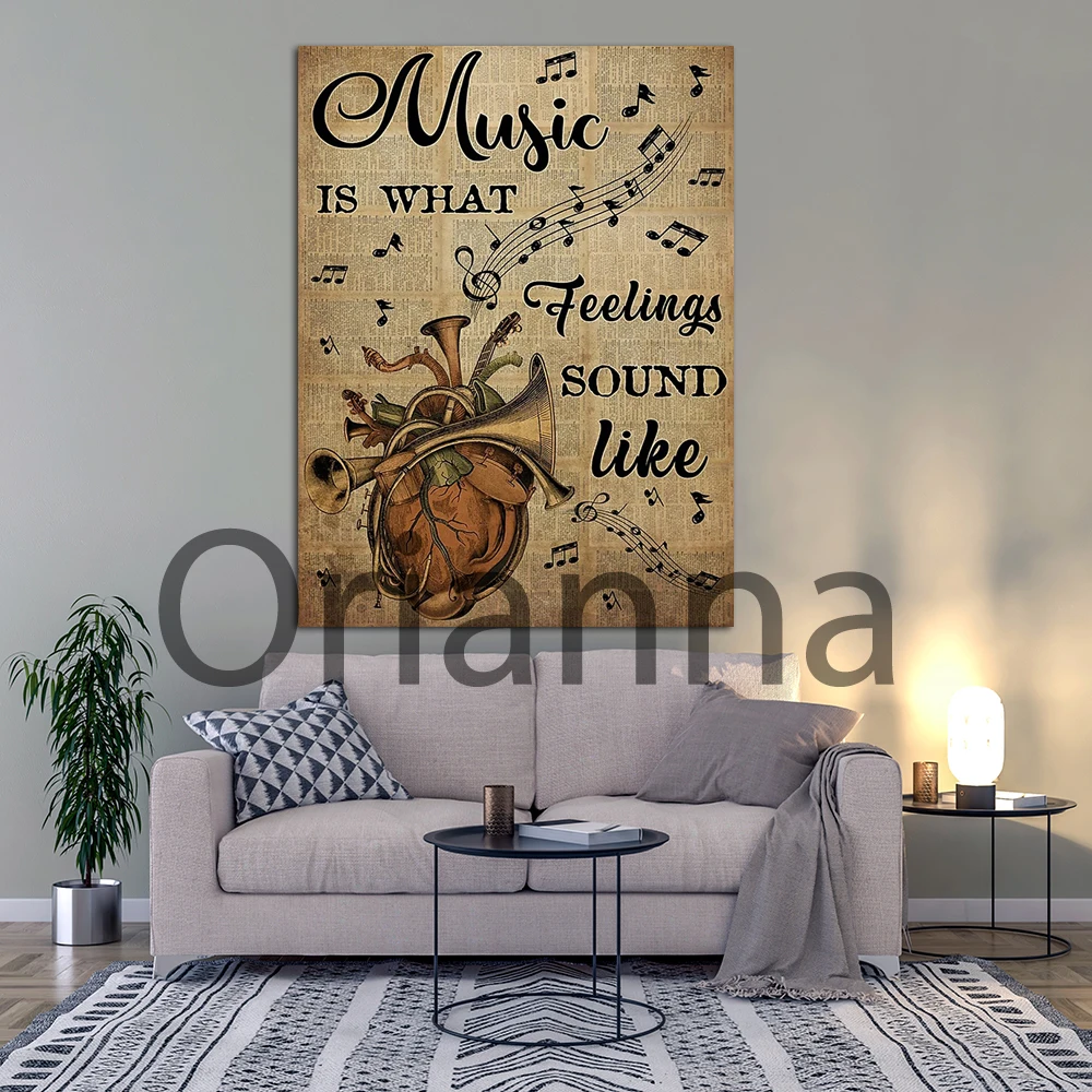 Music Vintage Poster,Music Is What Feelings Sound Like Vintage Prints,Music Wall Decor,Music Wall Art Canvas Painting Home Decor