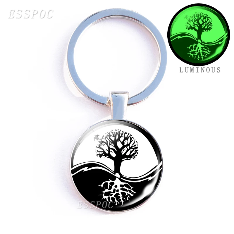 Luminous Yin Yang Gossip Keychain Chinese Tai Chi Double Side Cabochon Pendant Jewelry Key Ring Accessories Glow In The Dark