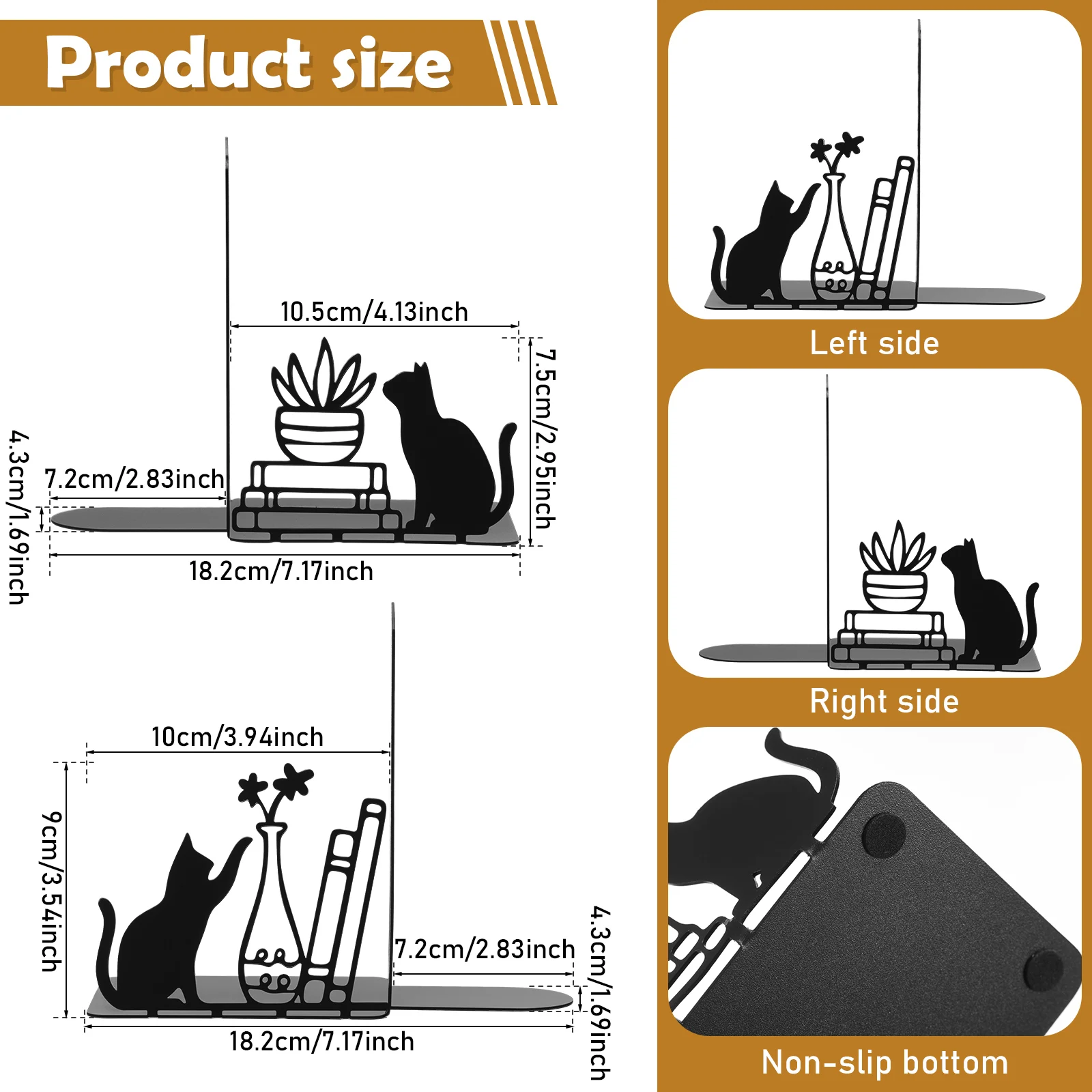2 Pcs Black Cat Bookend Creative Iron Unique Bookend Cute Decorative Book Holder Desktop Organizer Racks for Reading Enthusiast