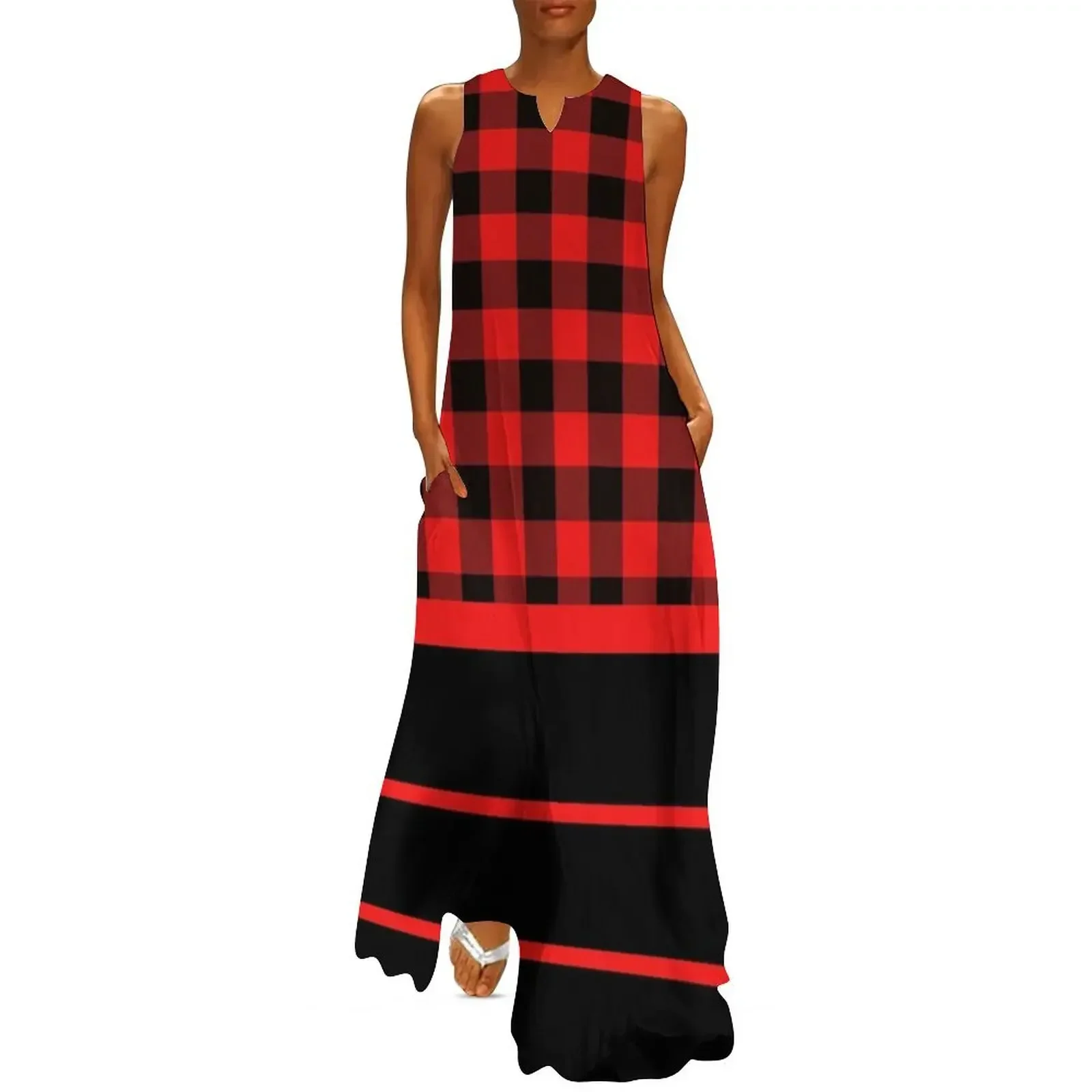 

Red Black Buffalo Plaid & Stripes Long Dress elegant dresses plus sizes Dresses beach outfits for women Dress