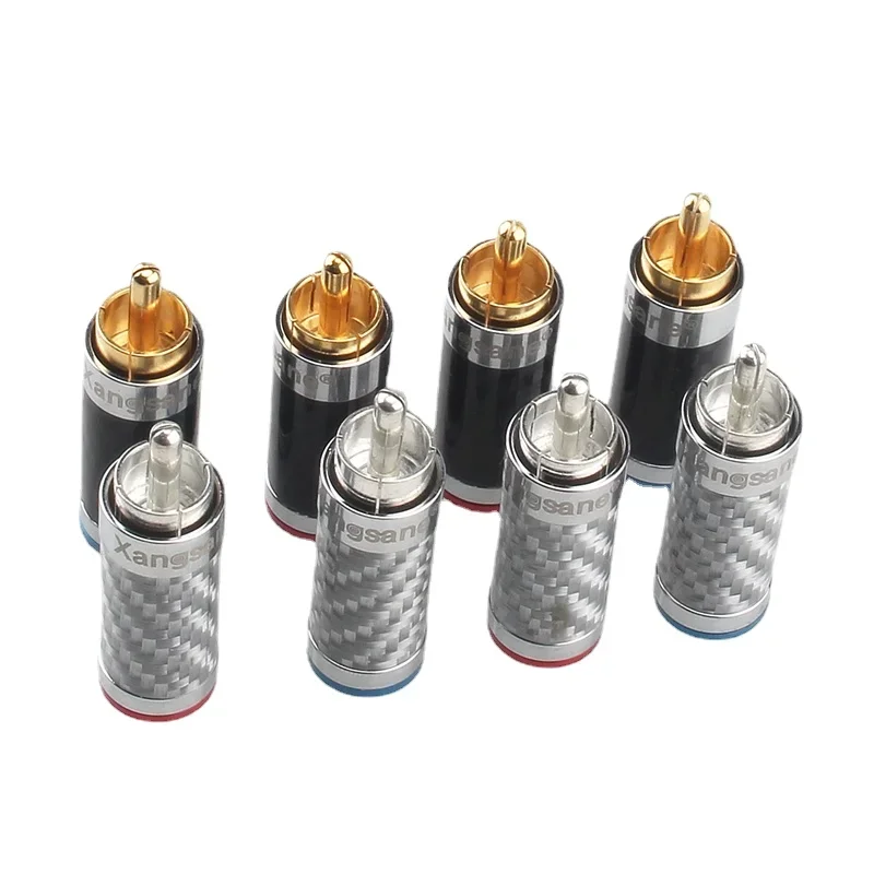 4Pcs HiFi Audio Adapter Carbon Fiber RCA Plug Rhodium Welding Carbon Fiber Signal Cable Connector