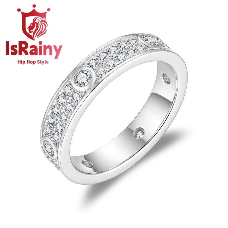 

IsRainy Hip Hop Rock Solid 925 Sterling Silver Round Real GRA Moissanite Diamonds Rings Engagement Anniversary Fine Jewelry