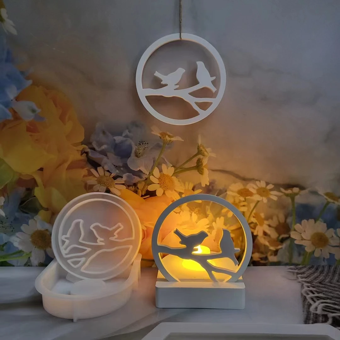 A Pair of Birds in A Circle Plug-in Decorative Plaster Mold DIY Silicone Moulds