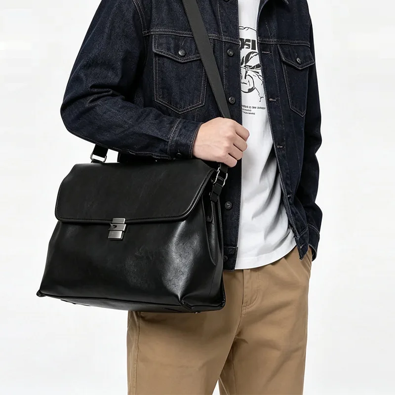 Unisex Crossbody Bag, Large Capacity Genuine Leather Casual Commuter Messenger Briefcase Commuting