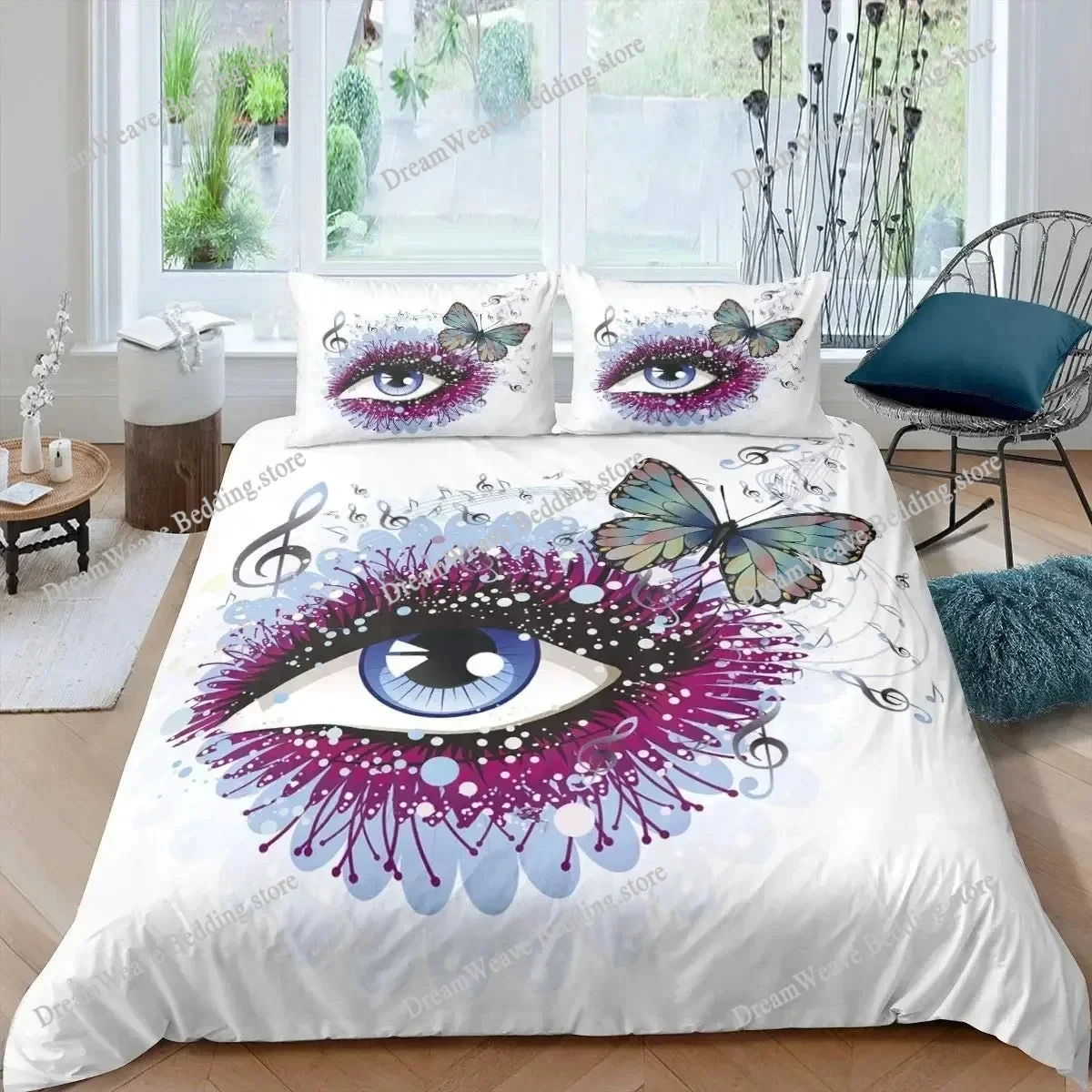 

Eyelash Duvet Cover Set Romantic Woman Closed Eyes Long Lashes King Queen Bedding Set English Words Polyester Quilt Cover