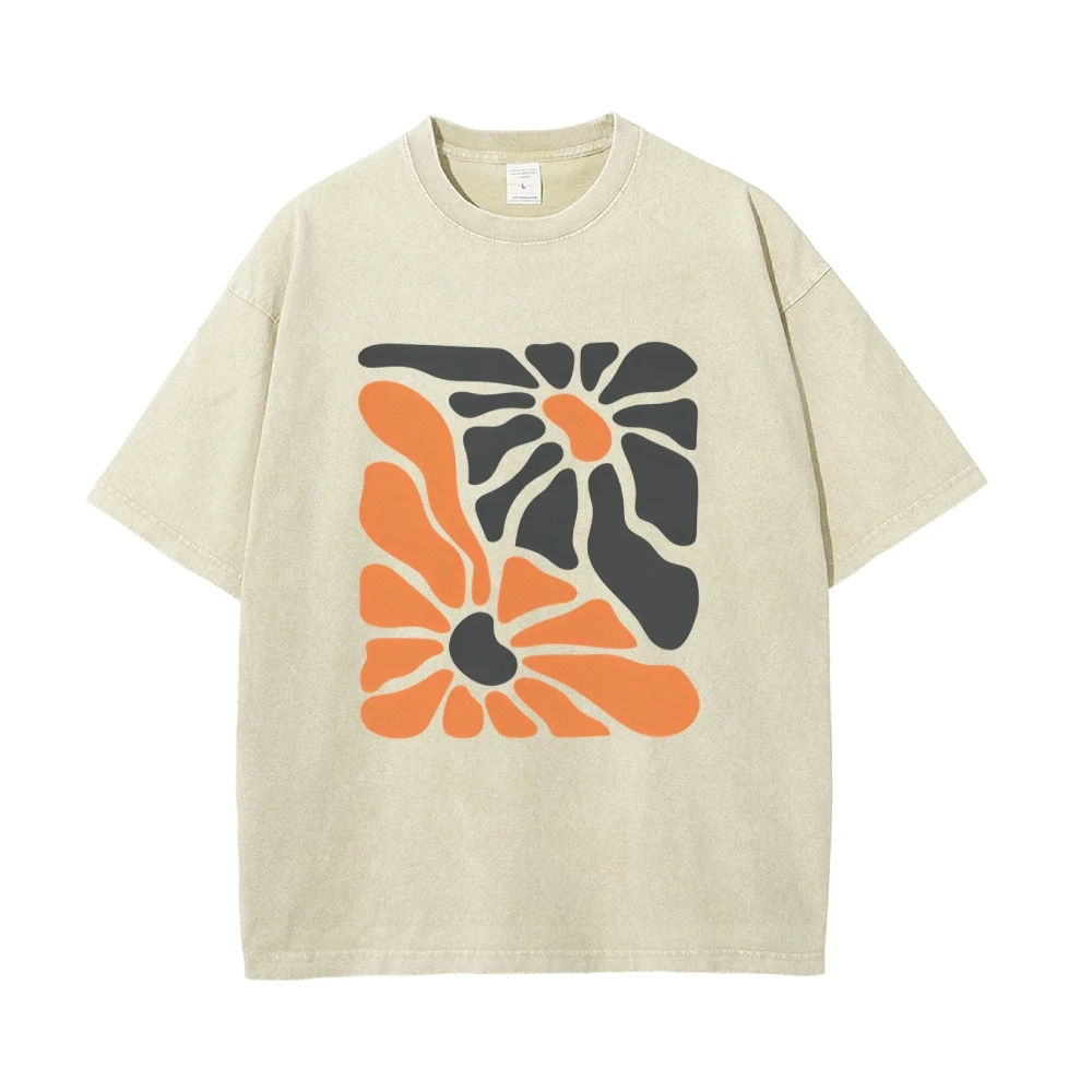 

Boho Flowers Floral Minimalist Retro Matisse Abstract Botanical Nature Art Aesthetic Casual Women's Vintage Oversized T-Shirt