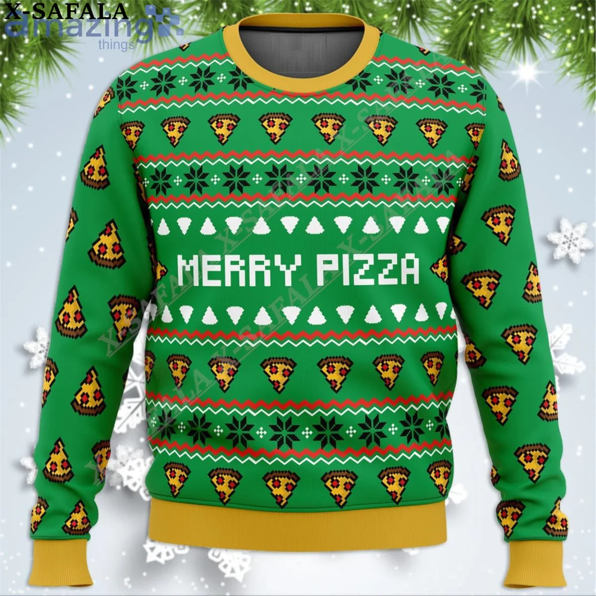 Funny Pizza Food Ugly Christmas Knit Sweaters Funny Halloween Christmas Gift Jumpers Tops Couple Holiday Party Unisex