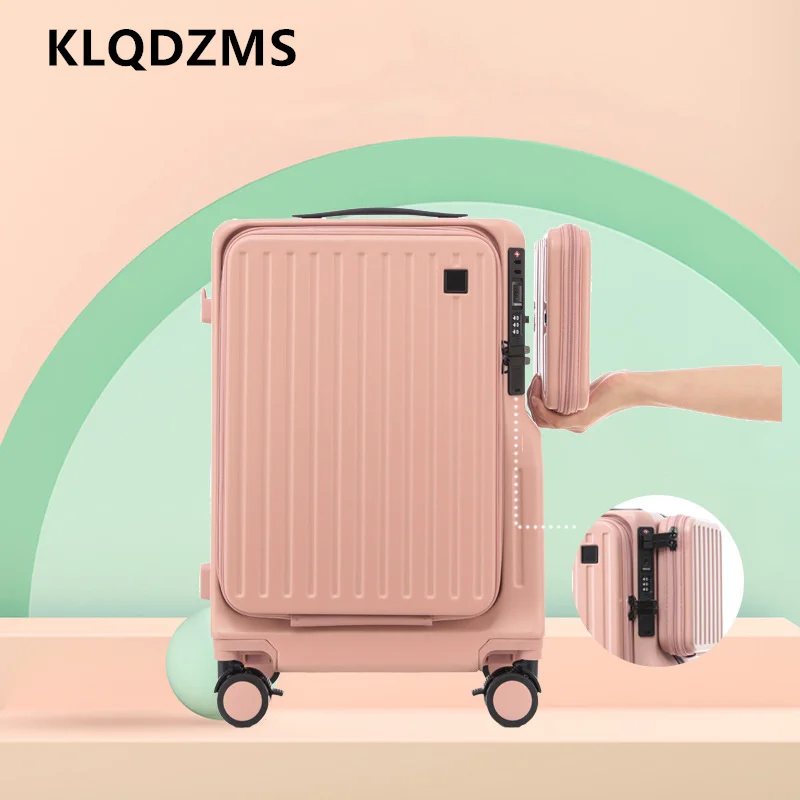 

KLQDZMS 20 Inch USB Charging Suitcase Multifunctional Front Opening Laptop Boarding Case PC Trolley Case Women's Cabin Luggage