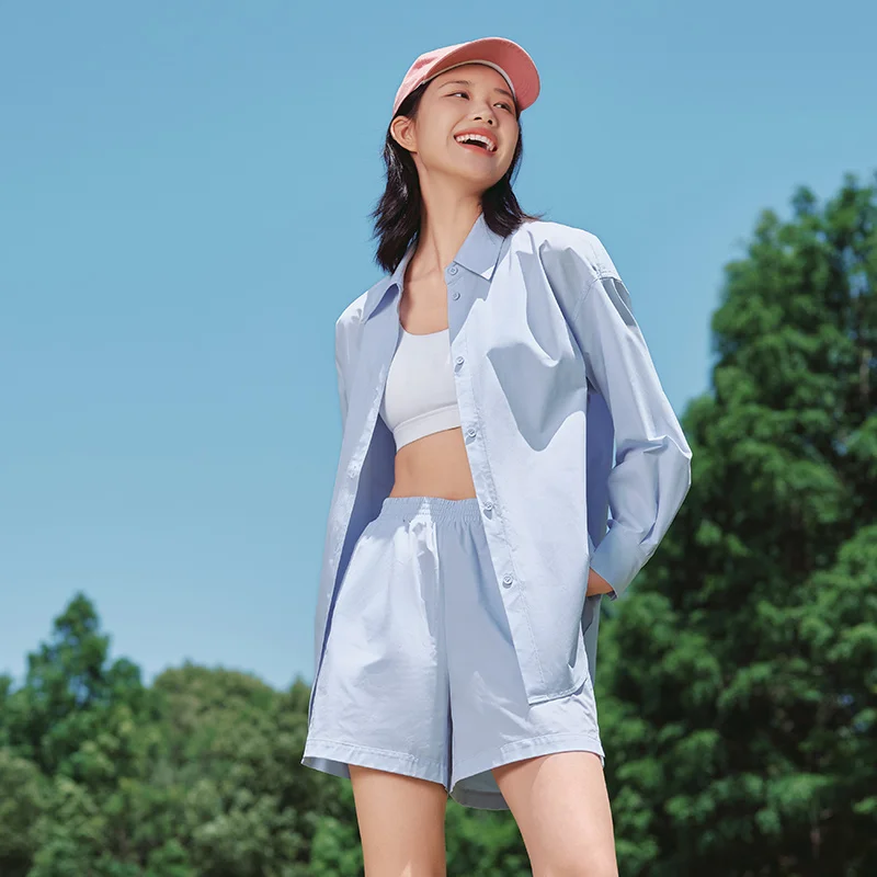 Semir Shirt Women Mid-Length Shirt with Split Hem A-line Shorts 2024 New Autumn Solid Color Loose Two-Piece Set for Commuting