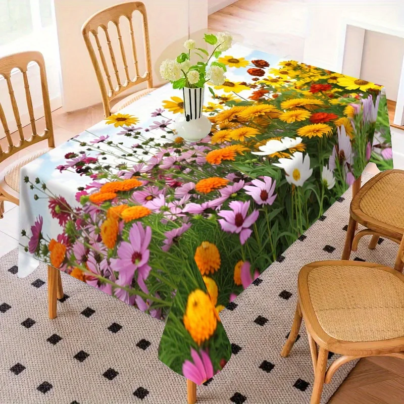 

1 шт. прямоугольной скатерти с цветочным полевым узором и принтом, подходит для ежедневного использования в помещении и на открытом воздухе дома, ресторана