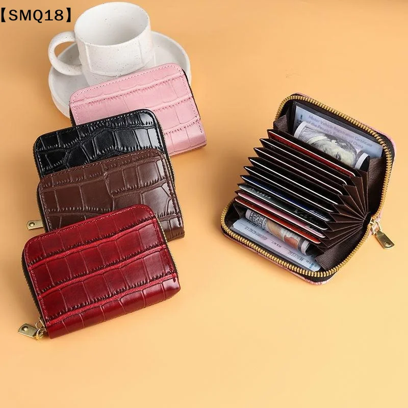 Leather Card Holder Wallet With Multiple Accordion-style Slots Zipper Closure For Daily Use Travel Shopping【SMQ】