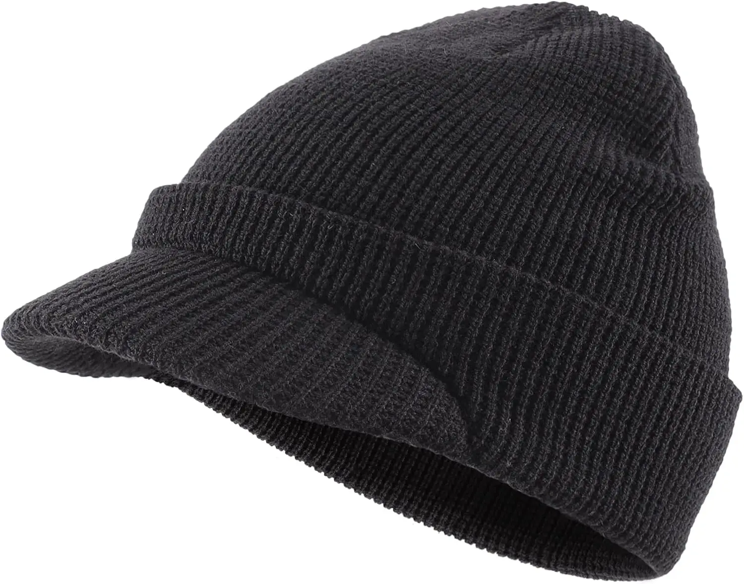 

Wool Blend Winter Hat Double-Layer Warm Knit Pre-Curve Visor Beanie Brimmed Beanies Hat for Men Women