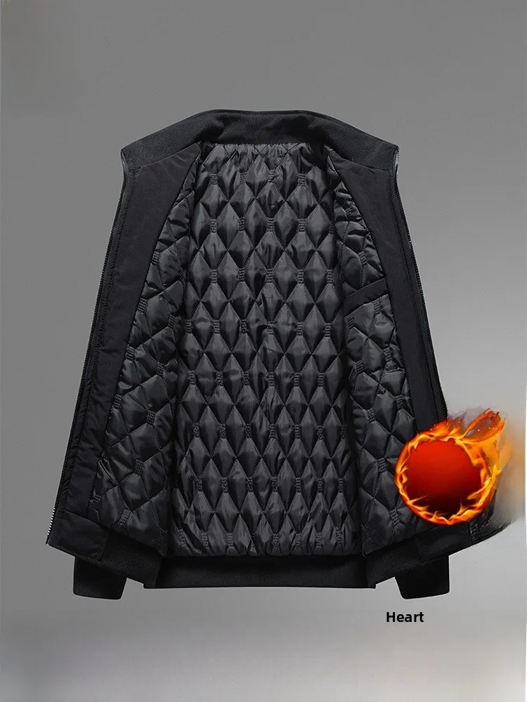 سترة رجالية مبطنة بالصوف مصنوعة من القطن للأعمال والملابس غير الرسمية بمقاسات كبيرة للخريف والشتاء دافئة بياقة عالية وأكمام ط...