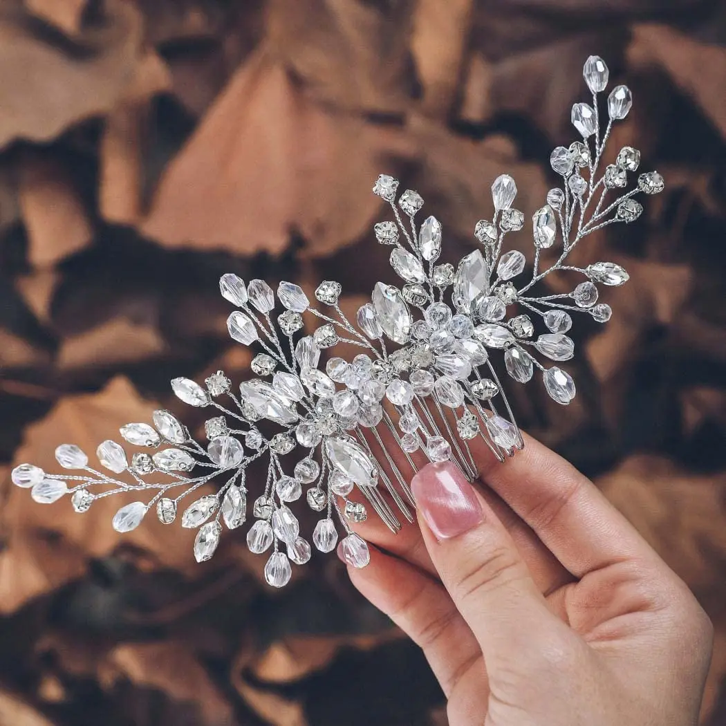 Crystal Leaf Rhinestone Flower Handmade Fashion Hair Comb Clip Hairpin Bridal Wedding Hair Accessories Jewelry Hair Comb Hairpin