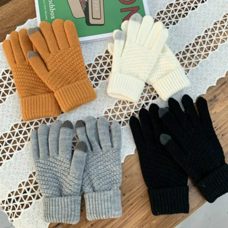 

Winter Touch Screen Gloves Women Men Warm Stretch Knit Mittens Imitation Wool Full Finger Guantes Female Crochet Thicken