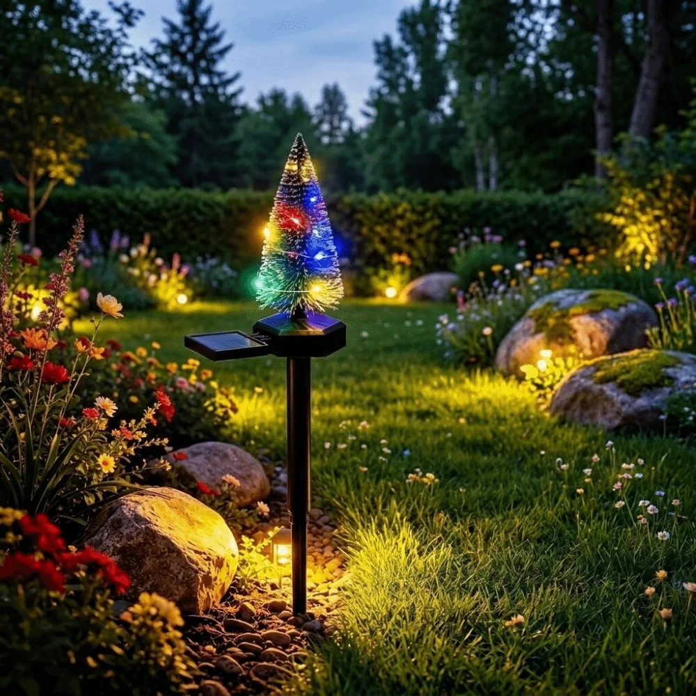 Simulated Solar Christmas Tree Lights Creative Ground Mounted Landscape Lawn Lamp Waterproof Warm/Colorful Light