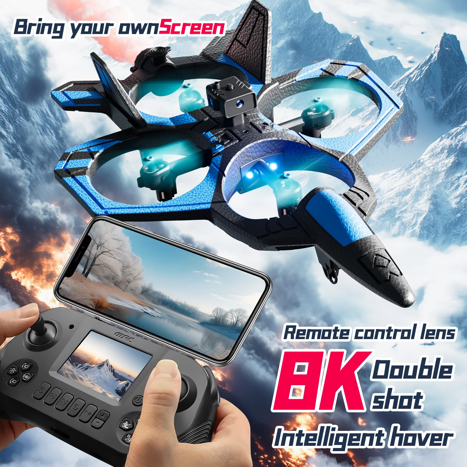 New V46 PRO RC Plane with Glider Screen Remote Control Flying Helicopter 8K Camera Obstacle Avoidance Foam Fighter Airplane Toys