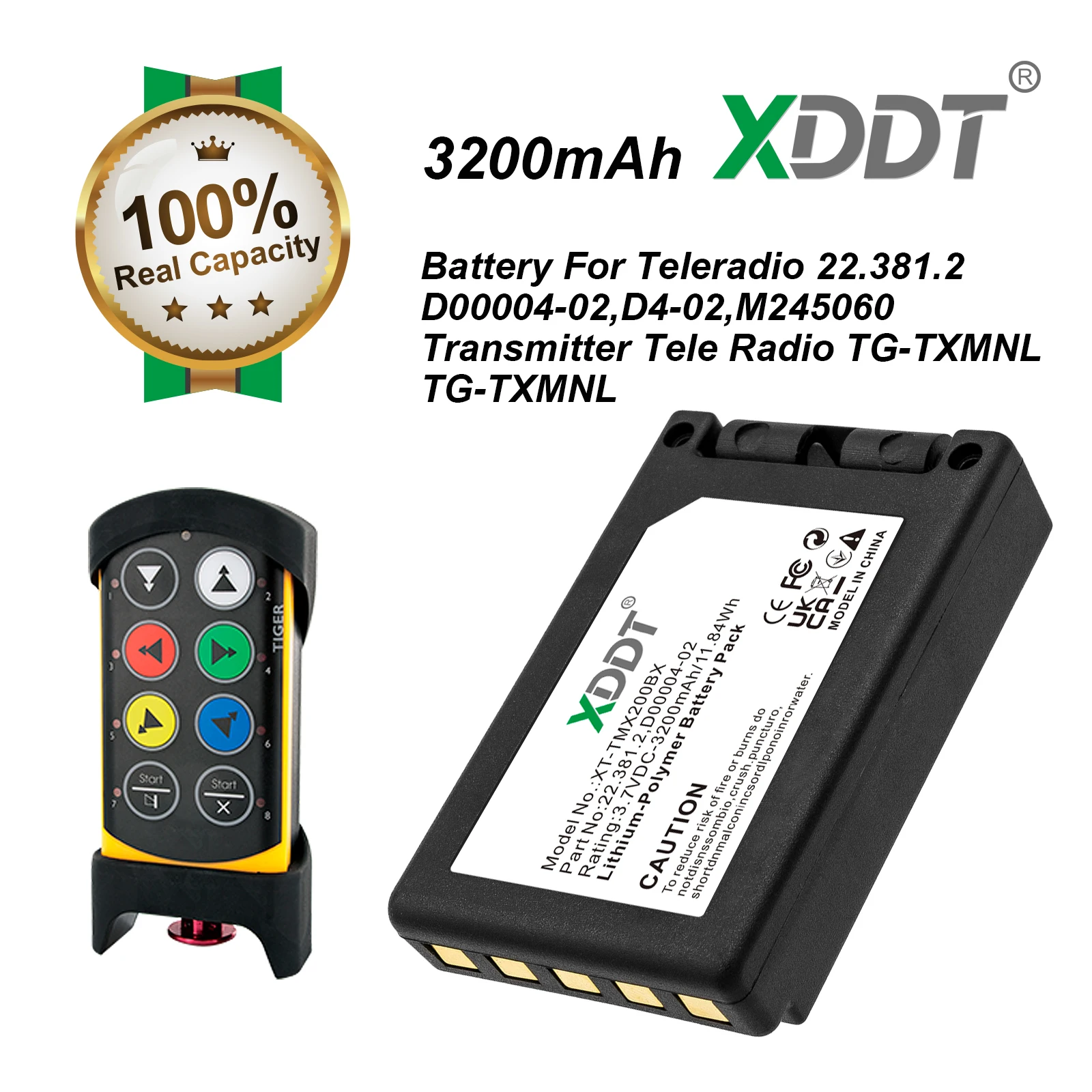 XDDT Crane Remote Control Battery 3.7V/3200mAh 22.381.2,D4-02,D00004-02,M245060 for Teleradio TG-TXMNL