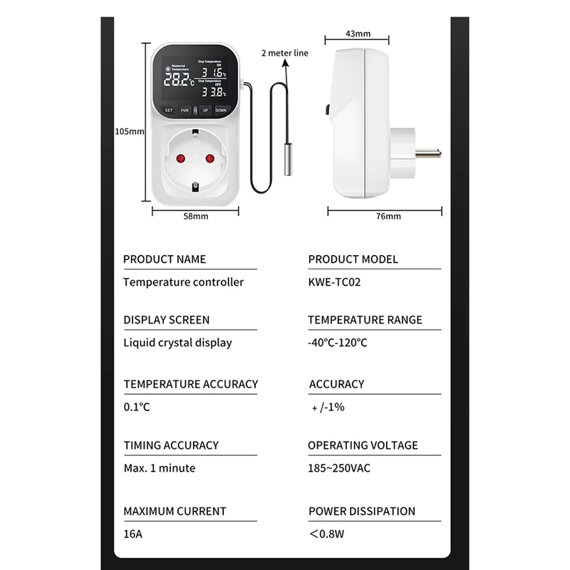 Termostato inteligente con pantalla Digital de alta precisión, pantalla táctil para tanque de peces, enchufe de termostato para el hogar, enchufe estadounidense duradero y fácil de usar