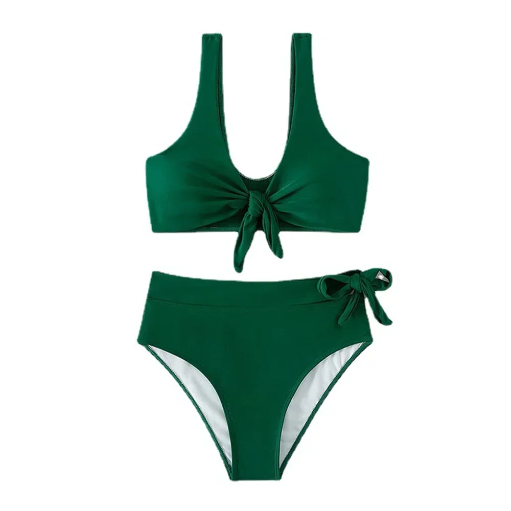 Grüner Bikini Y2K Bademode Hohe Taille Badeanzug Tankini Geknotet Strand Outfit Retro Badeanzug Frauen Biquinis femininos Plus Größe