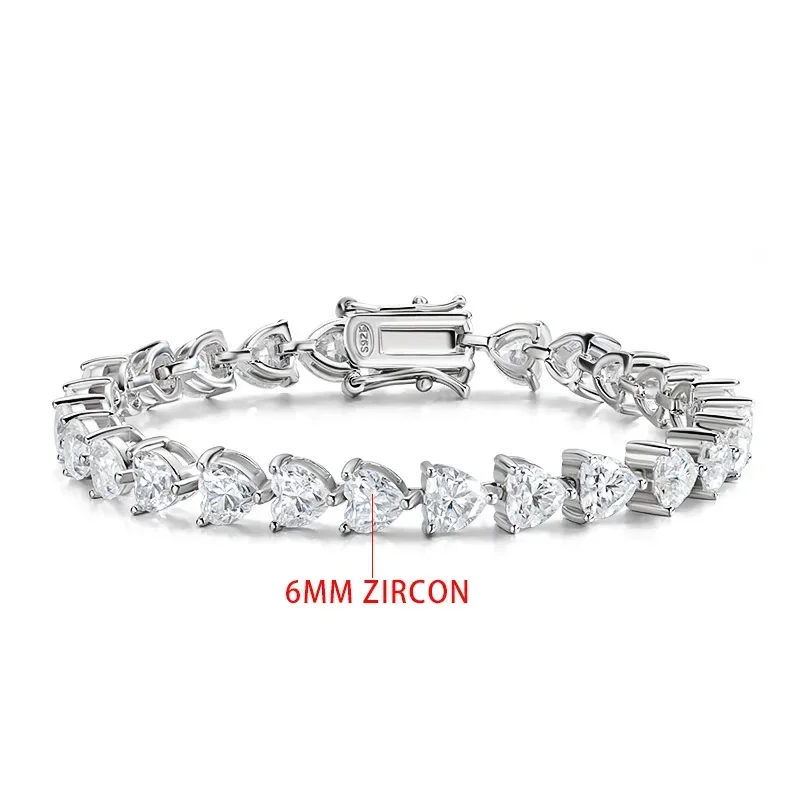 TFGLBU Cute 6mm Heart Cut Zircon Tennis Bracelet for Women Shine 100% Solid 925 Silver Birthday Gift Wedding Jewelry Wholesale