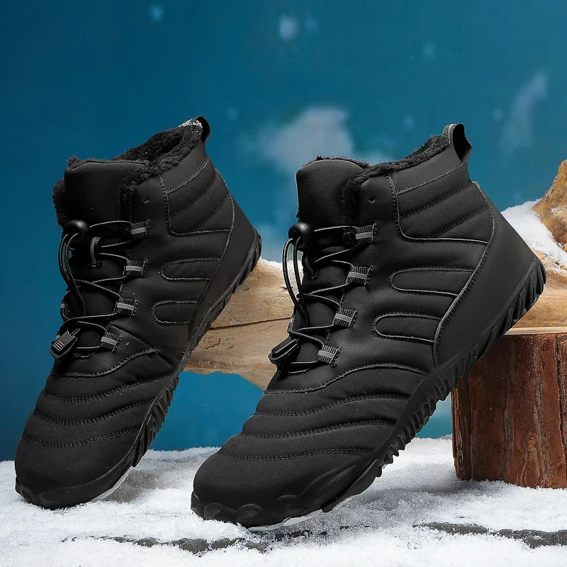 Nuevos botines de invierno para hombre, zapatos informales descalzos para la nieve, zapatos de trabajo de piel cálidos impermeables para exteriores, botas de nieve hasta el tobillo para hombre de talla grande