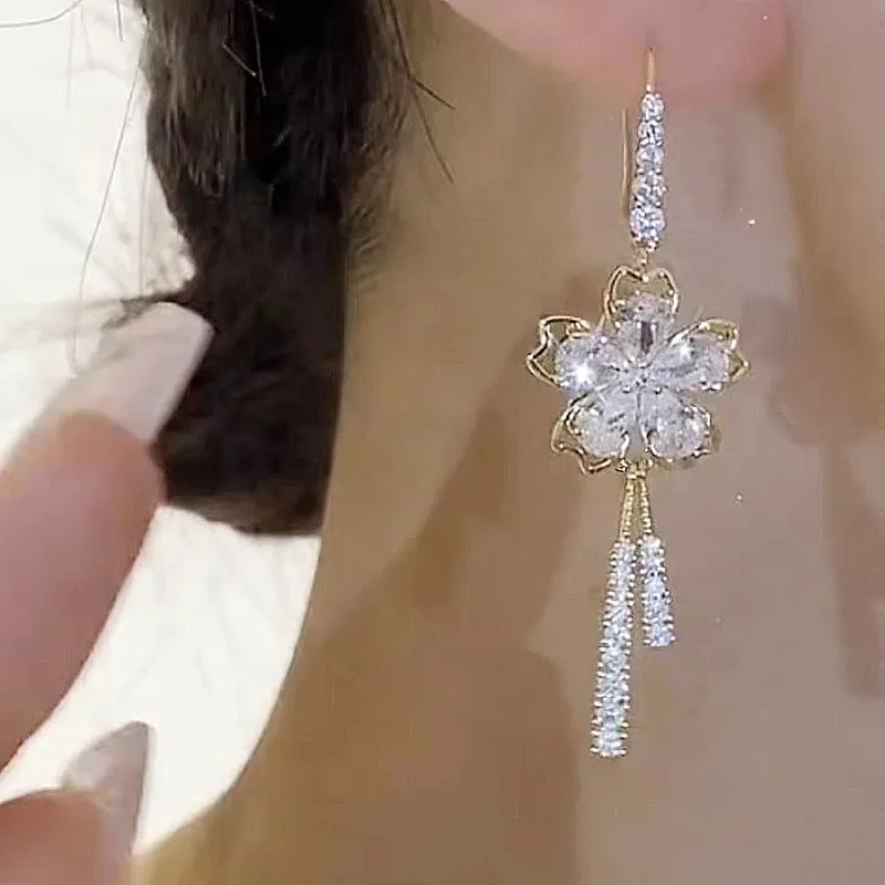 Neue Exquisite Luxus Zirkon Blume Quaste Ohrringe Für Frauen Persönlichkeit Mode Ohrringe Hochzeit Schmuck Weihnachten Geschenke – Detail 5