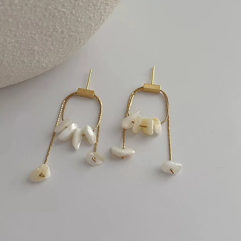 Asymmetrical Lines Elegant Long Earring For Women White Natural Stone Geometric Tassel Earring Simple Statement Jewelry Girls