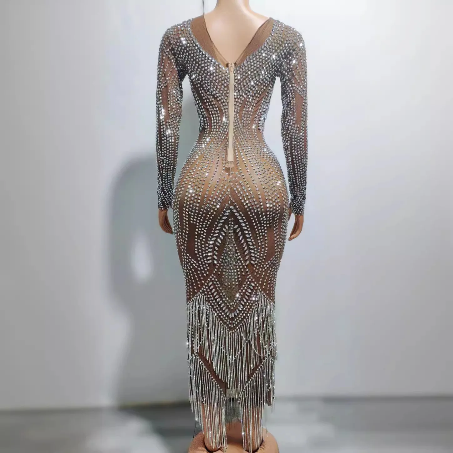 فستان عيد ميلاد طويل ماسي بأكمام طويلة فاخر باللون الذهبي اللامع للحفلات الراقصة من Vestidos Para Mujer فساتين سهرة أنيقة للسيدات