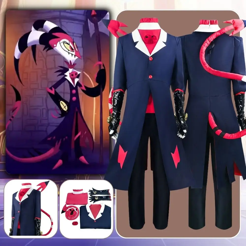 Blitzo Cosplay Costume Fantasia Anime Helluva Cosplay Boss Disguise for Adult Men Uniform Tail Halloween Carnival Party Clothes