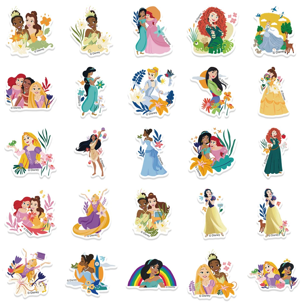 50pcs Cute Mix Disney Princess Stickers Aesthetic Kawaii Rapunzel Ariel Cartoon Decals Waterproof Graffiti Stationery Phone Case - view 5