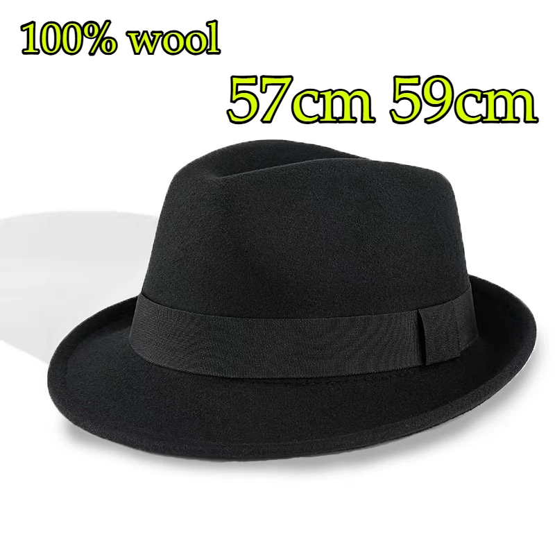 

Модная повседневная шерстяная шляпа-федора большого размера для мужчин и женщин, осенне-зимняя новая джазовая шляпа с короткими полями, джентльменская шляпа Trilby 57 см 59 см