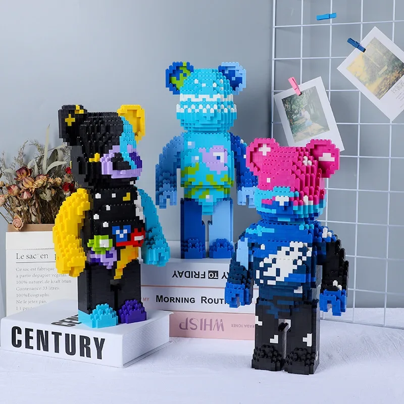 다채로운 은하 그림 곰 마이크로 빌딩 블록 동물 벽돌 DIY 조립 3D 모델 미니 벽돌 그림 장난감 홈 장식