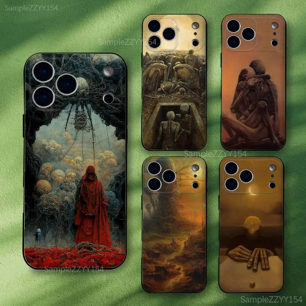 

Zdzislaw Beksinski Phone Case For iPhone 17,16,15,14,13,12,Pro,Max,Plus,E,SE4,Air,Mini Black Soft Funda