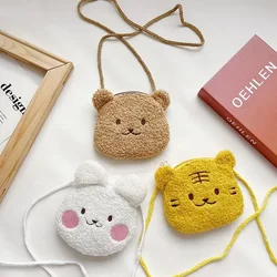 Monedero de dibujos animados de oso de peluche suave para niños, bolso de hombro con cremallera de Animal lindo, bolso de mensajero para niñas, Mini bolso de mano