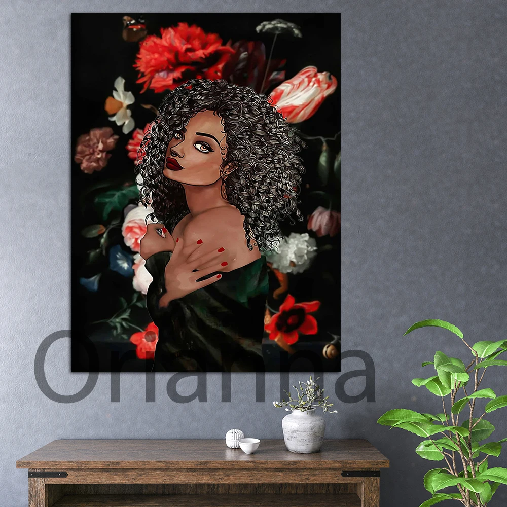 Home Decor Poster African Queen Women Flowers Pictures Wall Art Hd Printed Vintage Canvas Painting Modular Modern Gift Artwork