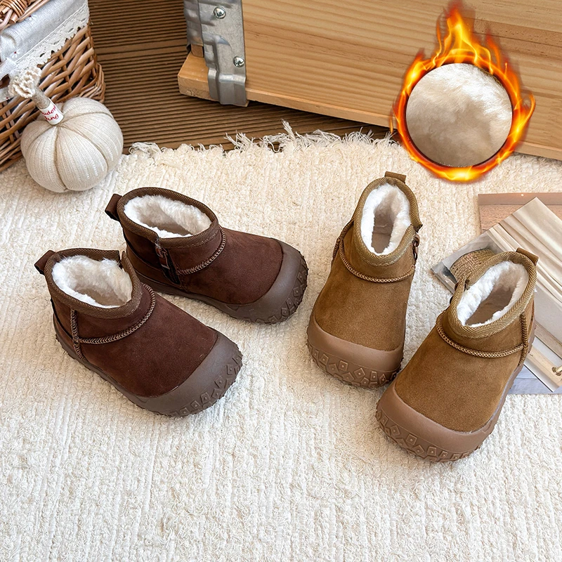 

2025 Newest Winter Children Snow Suede Leather Boots Keep Warm Plush Teenage Boys Shoes Non-slip Fashion Baby Girls Boots I08305