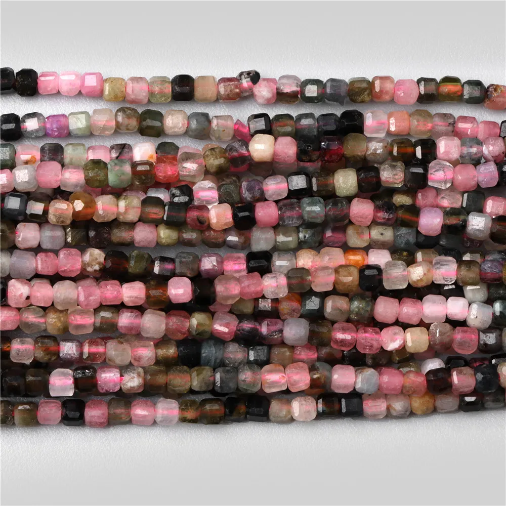 A+ Natural Faceted Stone Beads Small 2-3mm Square Pink Tourmaline Loose Spacer Bead For Jewelry Making Handmade DIY 15\