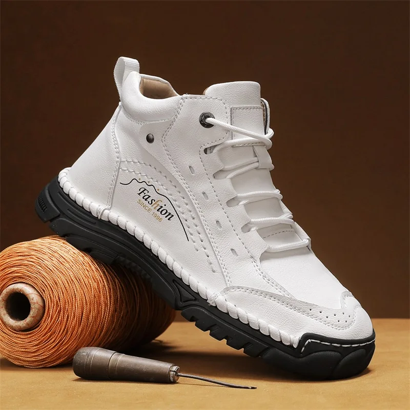 

Fashion Brand Mens Lace Up Comfortable Casual Handmade Sewn Shoes Autumn New Men Anti Slip Outdoor Wear-resistant High Top Boots
