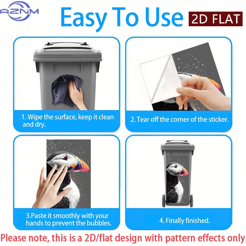 Self-Adhesive, Waterproof PVC Sticker Featuring a 2D/Flat Puffin Design, Perfect for Decorating Trash Cans Or Walls. It Has a view 6