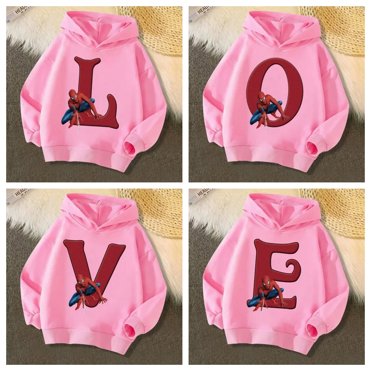 2025 Autumn Marvel SpiderMan Fashion Children Hoodie Girl Boy Clothing Letter A-Z  Long Sleeve  Kids Sweater  Baby Casual Top