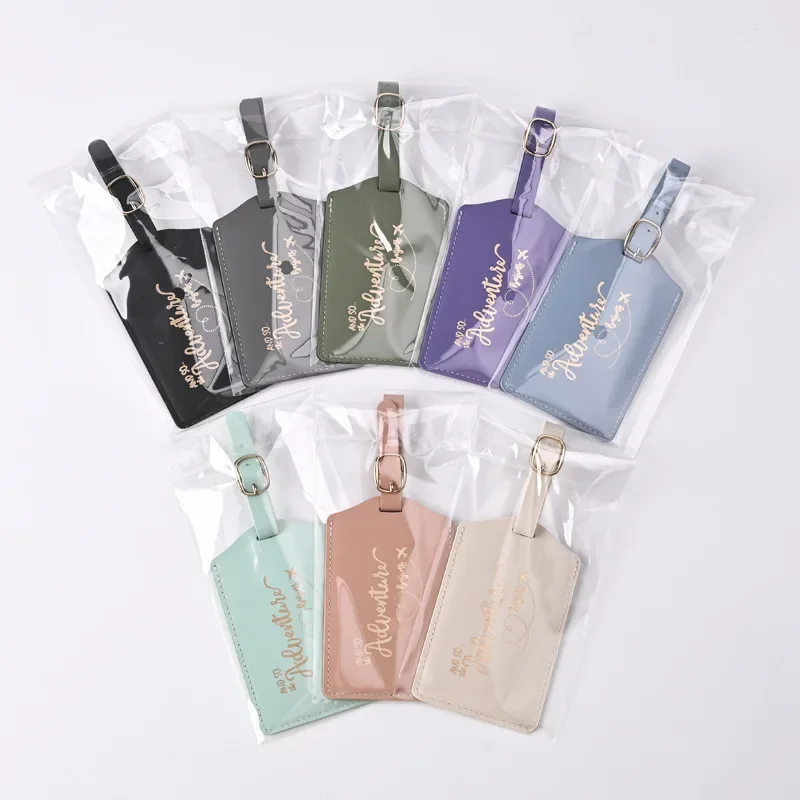 Pu Leather Travel Luggage Tag Hanging Tag Suitcase Tag Plane With Name ID Cards Anti-lost Solid Color Travel Accessories