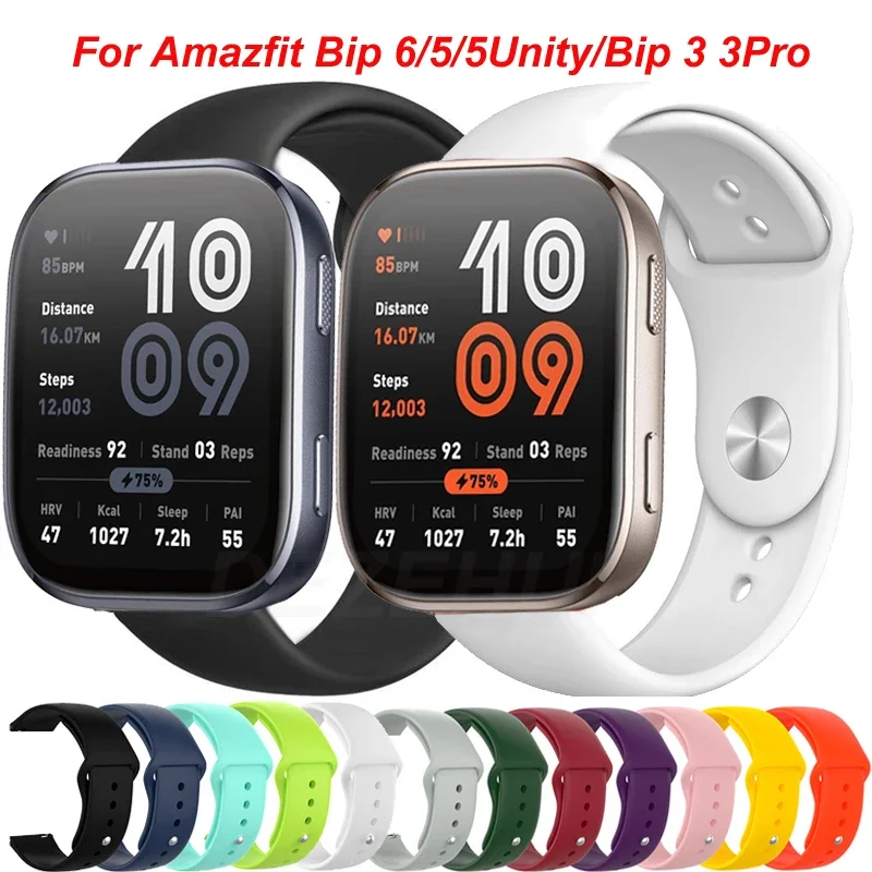 Siliicone Strap For Amazfit Bip 6 Smartwatch 20mm 22mm Sport Band For Amazfit Bip 5/5 Unity/Bip U 3 3Pro/GTS/GTR 2 3 4 42mm 47mm
