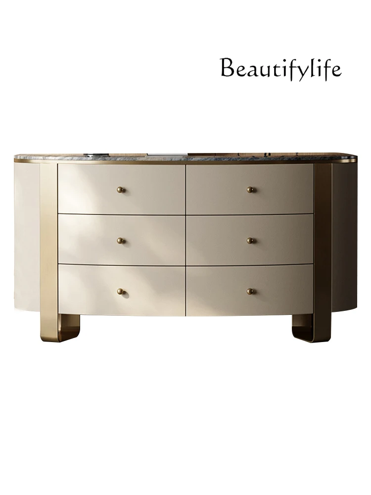 

Italian Light Luxury Chest of Six Drawers Natural Marble Sideboard Stainless Steel High-End Locker