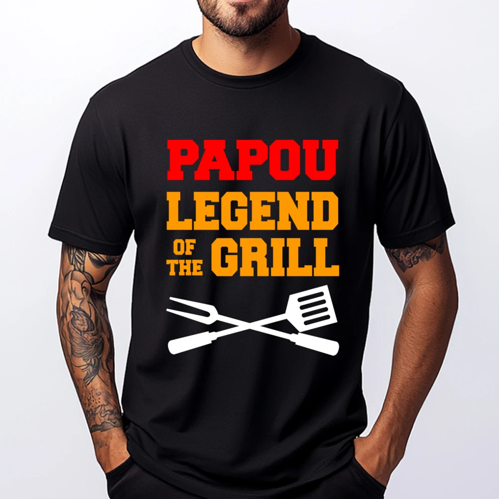 

Papou Legend Of The Grill Grilling Mens Korean Fashion Men's Clothing Blue And White Graphic T Shirts Short Sleeve T-Shirt Men