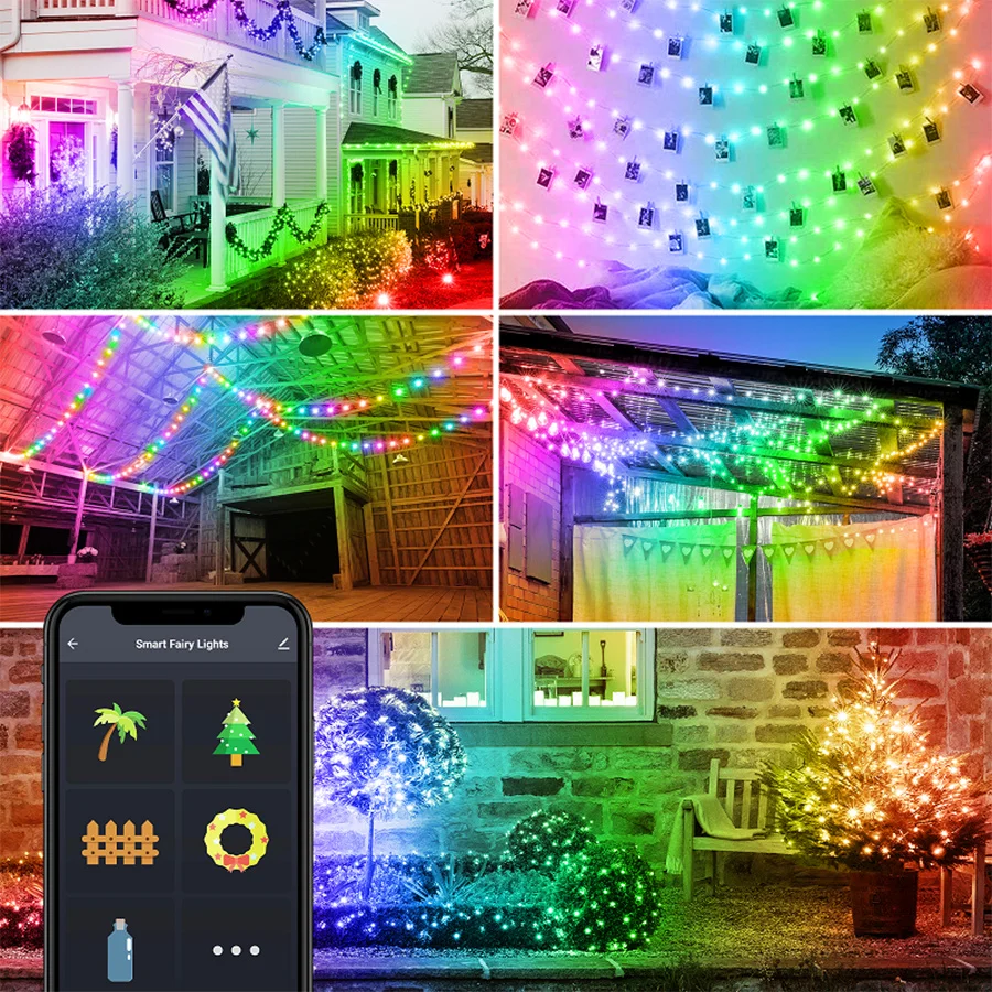 Guirnalda de luces LED para árbol de Navidad, luces de hadas con Control por aplicación, 66LED, Tuya, BT, impermeable, para decoración de vacaciones, 10M